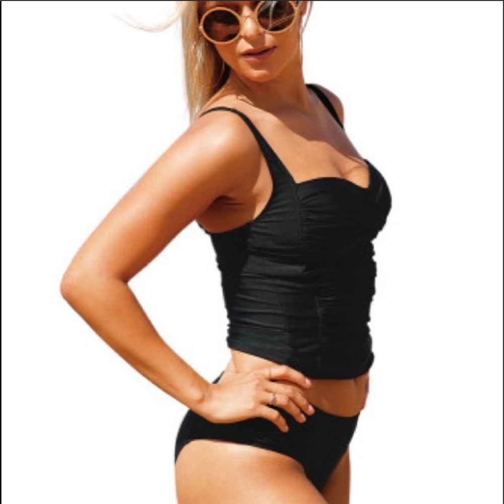 BOTTOMS ONLY!!! Black Ruched Sides Tankini Swim Bathing Suit Beach Bottoms